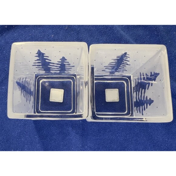 Partylite 2 Frosted Glass Christmas Tree Votive Candle Holders Square 2.5 inches - Picture 4 of 8
